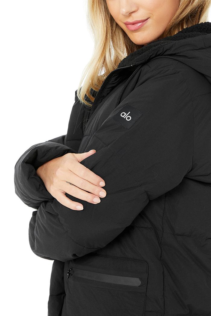 Alo Yoga Cypress Puffer Jacka Dam Svarta | 4381526-YF