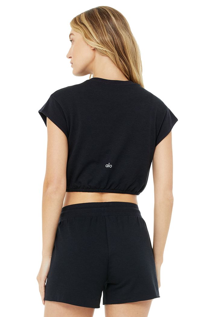 Alo Yoga Dreamy Crop Short Sleeve Dam Svarta | 4362908-EM