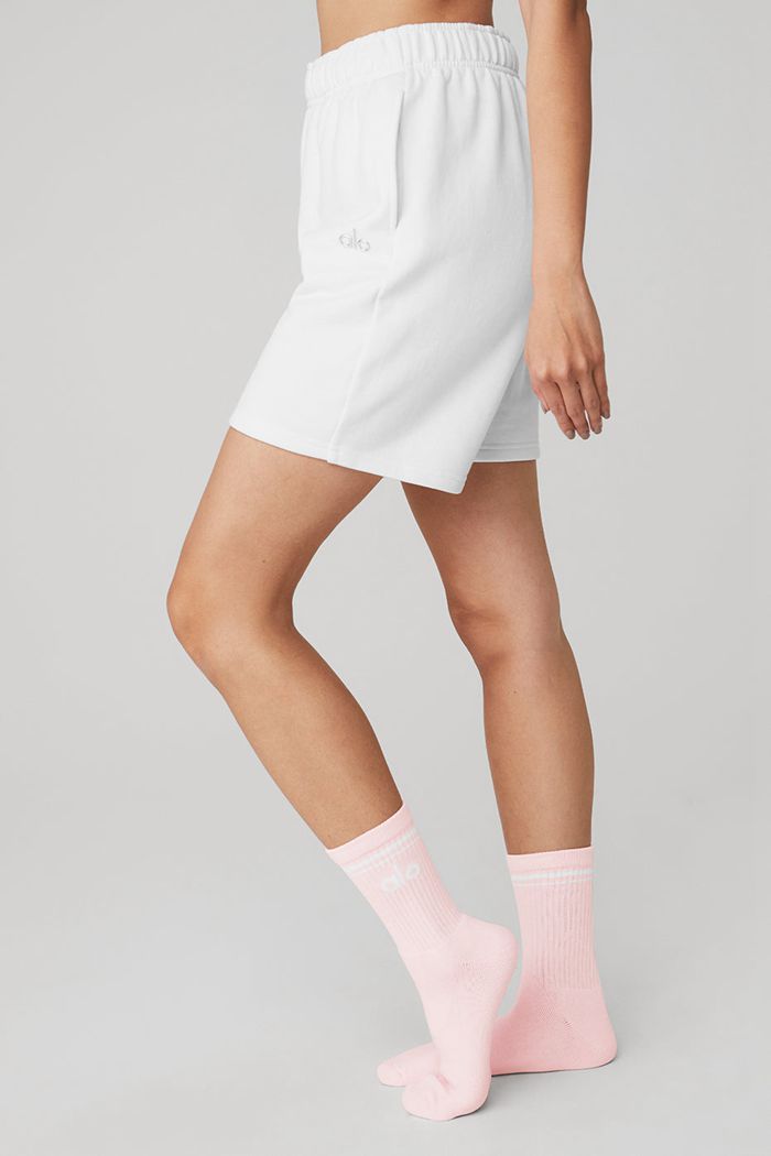 Alo Yoga Half-Crew Throwback Strumpor Dam Rosa Vita | 6407912-WJ