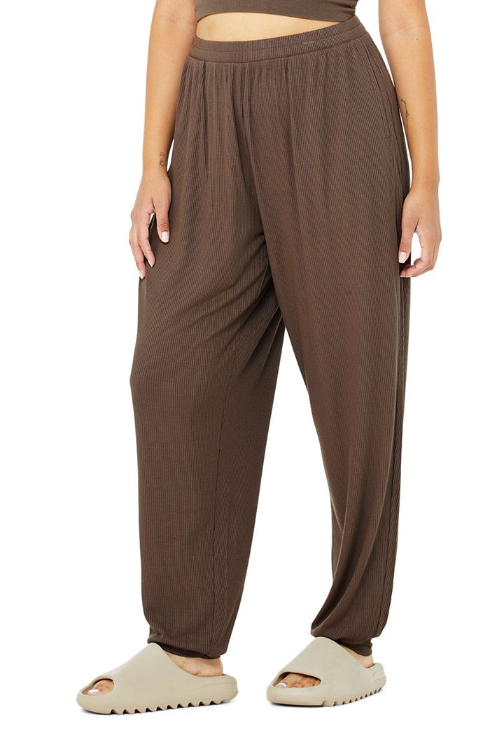 Alo Yoga High-Midja Ribbed Whisper Byxor Dam Bruna | 3591872-JK