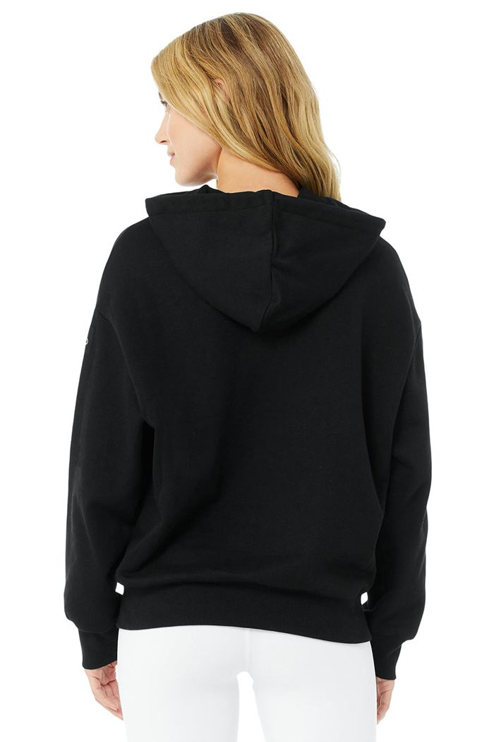 Alo Yoga Hype Full Zip Hoodie Dam Svarta | 8091652-IC