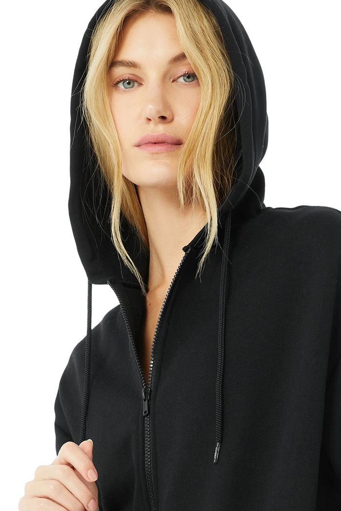 Alo Yoga Hype Full Zip Hoodie Dam Svarta | 8091652-IC