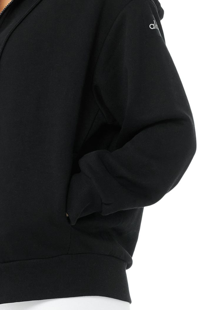 Alo Yoga Hype Full Zip Hoodie Dam Svarta | 8091652-IC