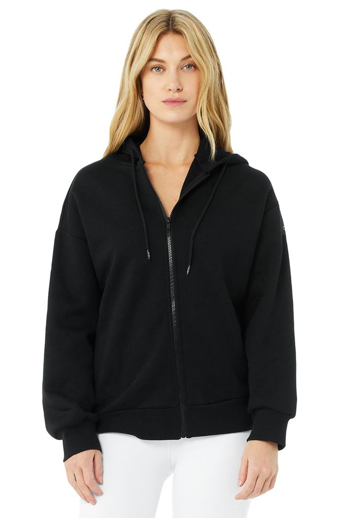 Alo Yoga Hype Full Zip Hoodie Dam Svarta | 8091652-IC