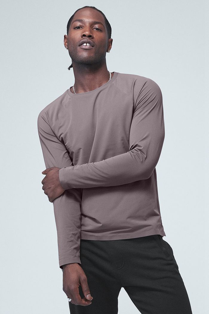 Alo Yoga Idol Performance Tee Long Sleeve Herr Lila | 8761420-QU