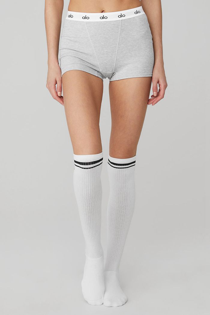 Alo Yoga Knee-High Throwback Strumpor Dam Vita | 0345627-KD