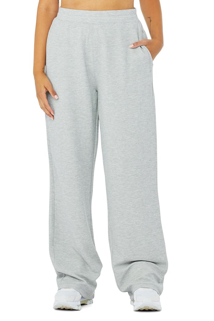 Alo Yoga Micro Waffle High-Midja Pleasant Breda Leg Byxor Dam Grå | 2741903-ZO