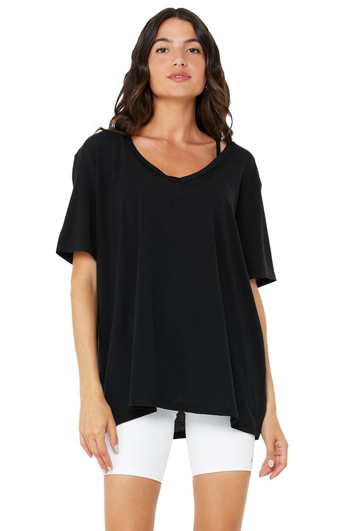 Alo Yoga Motion Short Sleeve Dam Svarta | 3524896-SB