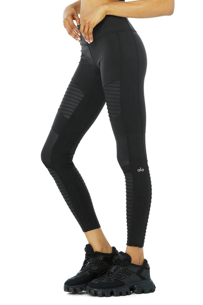 Alo Yoga Moto Leggings Dam Svarta | 9078413-RU