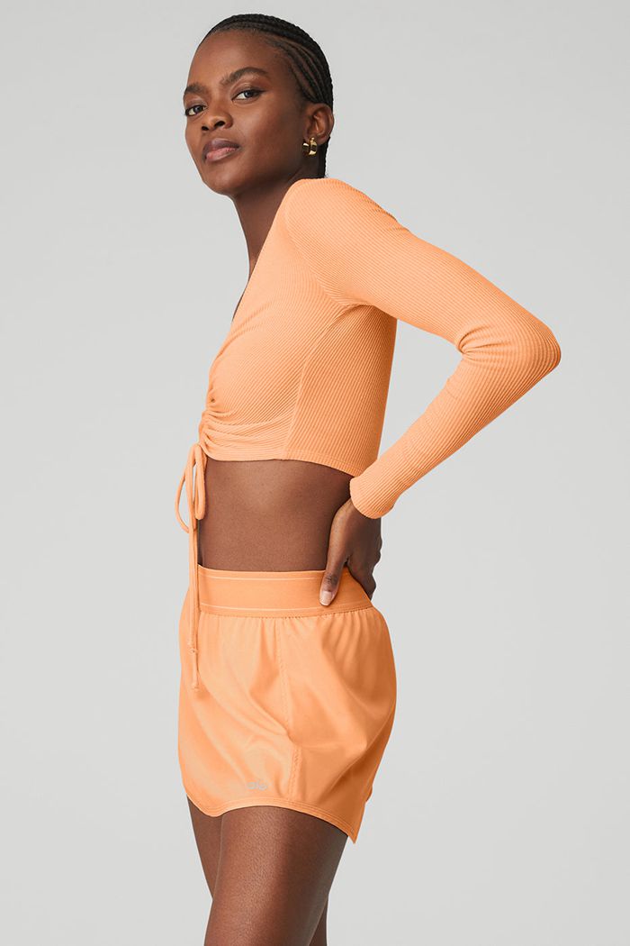 Alo Yoga Ribbed Cinch Cropped Long Sleeve Dam Orange | 5843627-IZ
