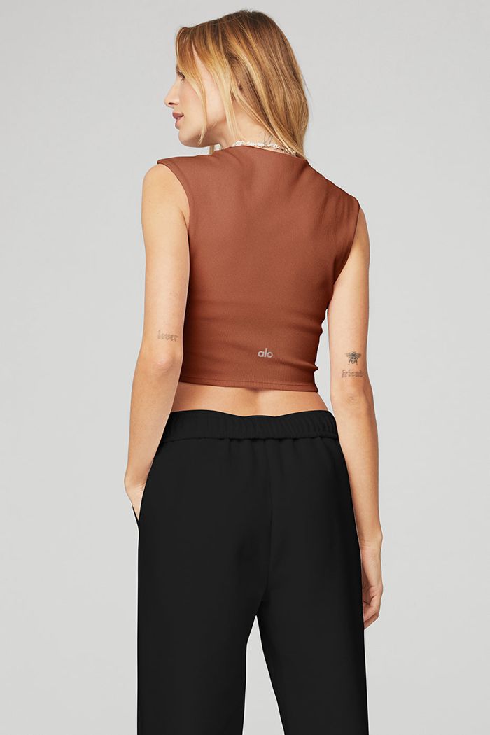Alo Yoga Ribbed Sweetheart Short Sleeve Dam Röda | 5067219-UN