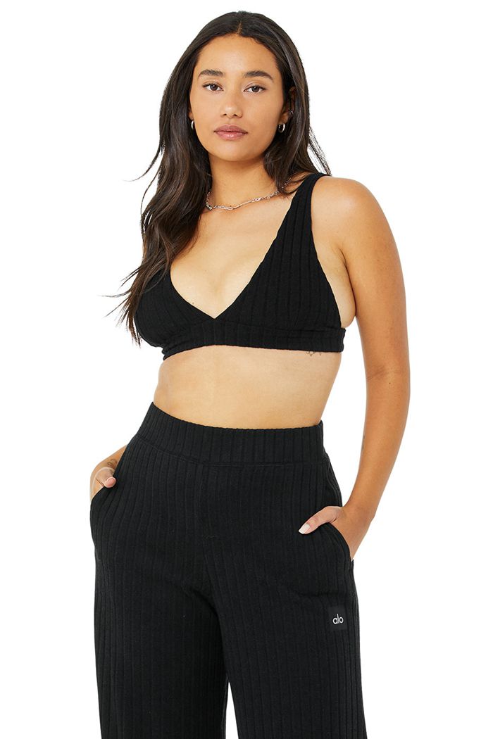Alo Yoga Ribbed Take Bekvämlighet BH Dam Svarta | 1927346-JU