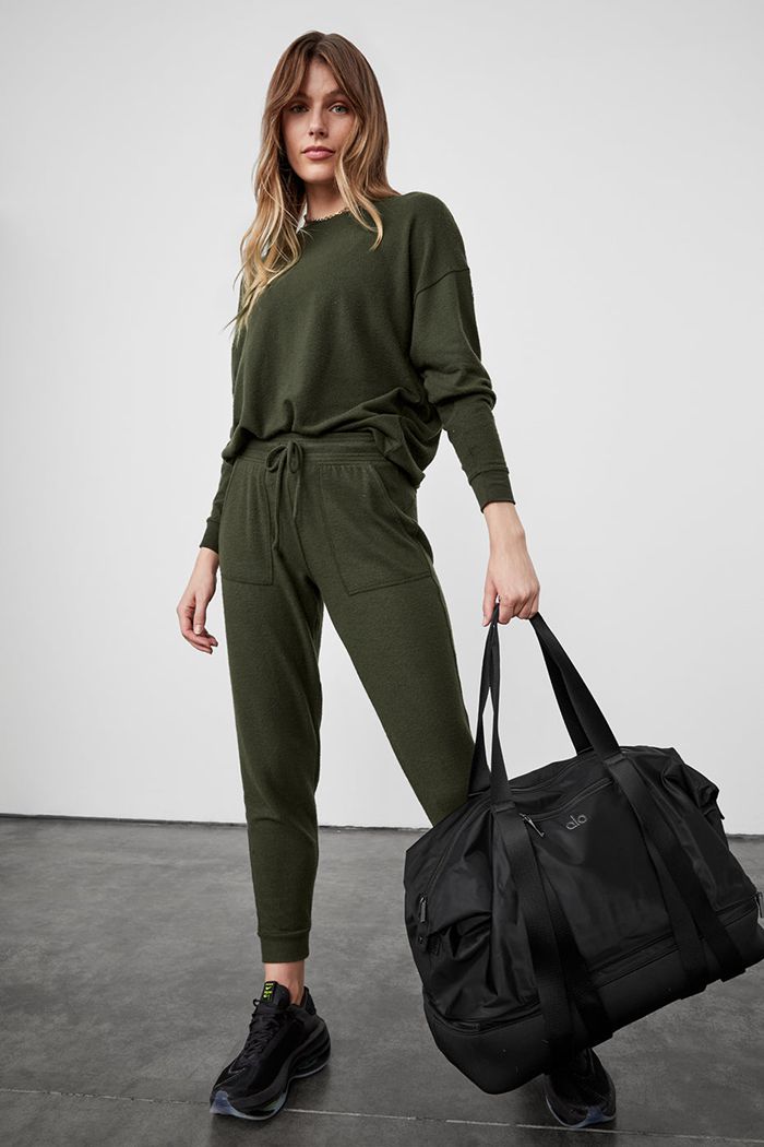 Alo Yoga Soho Sweat Byxor Dam Mörkolivgröna | 3074152-PX