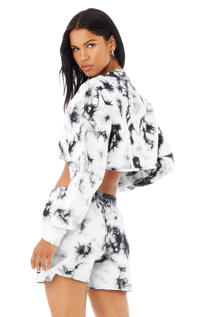 Alo Yoga Tie-Dye Extreme Crop Crew Neck Long Sleeve Dam Svarta Vita | 7153296-DG