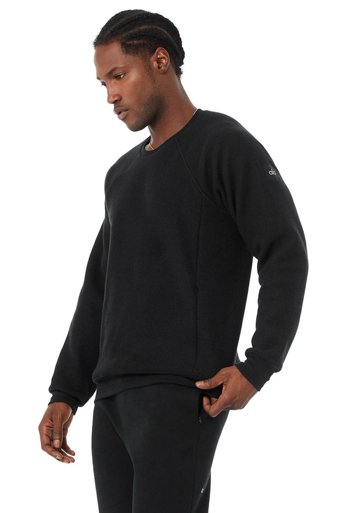 Alo Yoga Triumph Crew Neck Sweatshirt Long Sleeve Herr Svarta | 6052148-GI