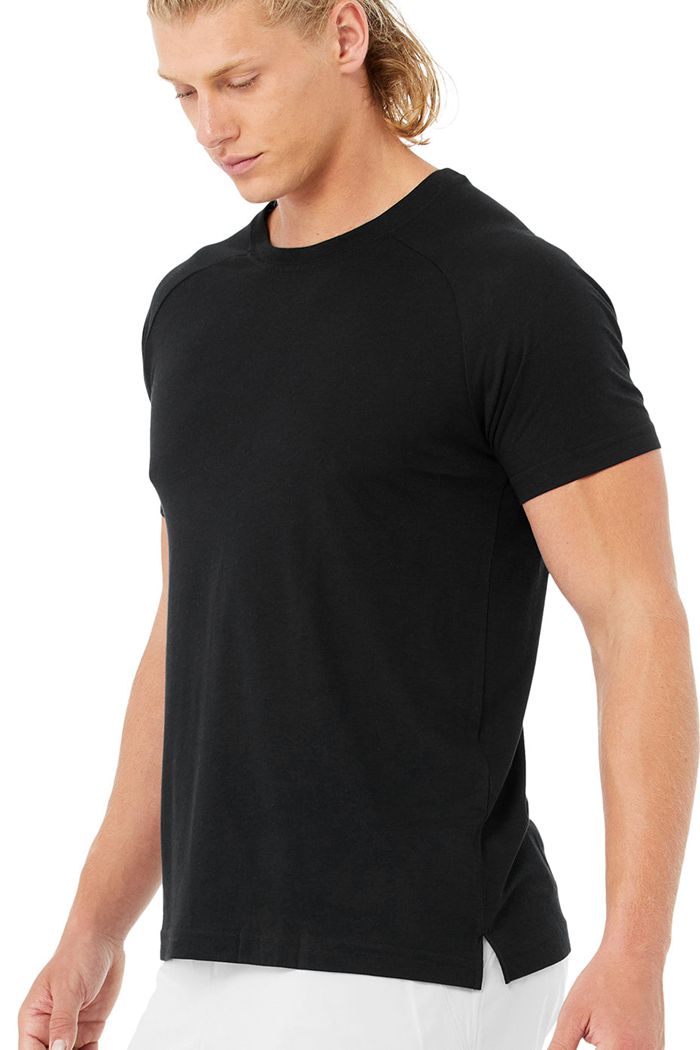 Alo Yoga Triumph Crew Neck Tee Short Sleeve Herr Svarta | 0179284-ZQ
